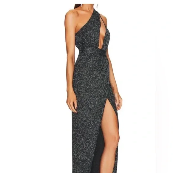 Michael Costello Jacoub Glittering One-Shoulder Dress